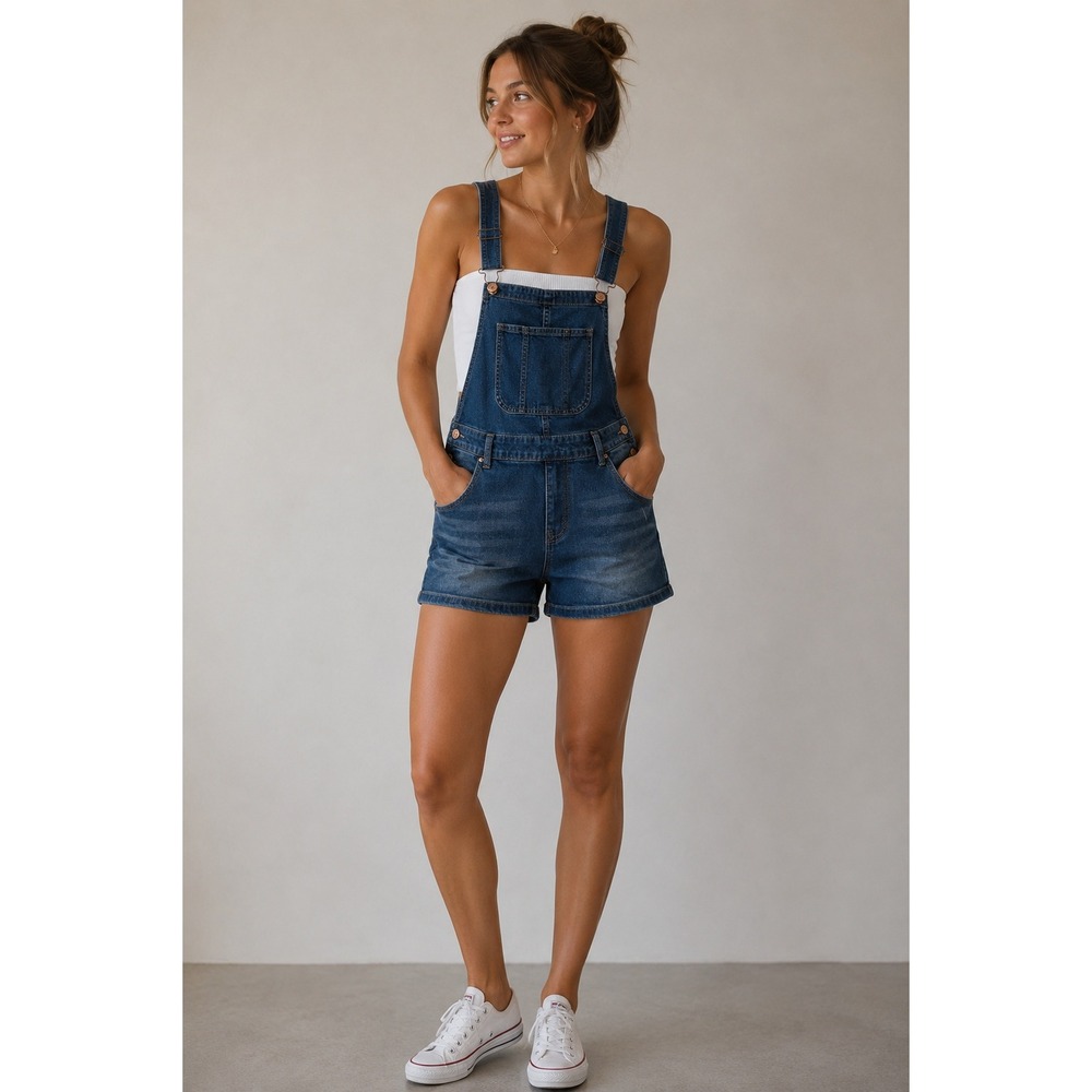 Gemma Rae Womens Denim Shortalls Medium Wash Stretch Overalls‎ GRM0187 Size M